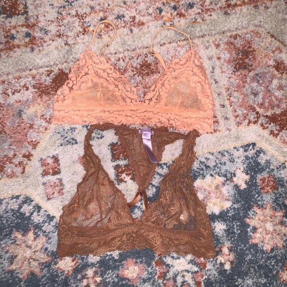 Savage Fenty Brown & Peach Lace Sexy Bralettes Size Large - Picture 1 of 7